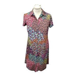 MSK Women’s Large Colorful Floral Paisley Button Shift Dress Stretch Jersey Boho